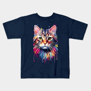 Colorful Cat Head Kids T-Shirt